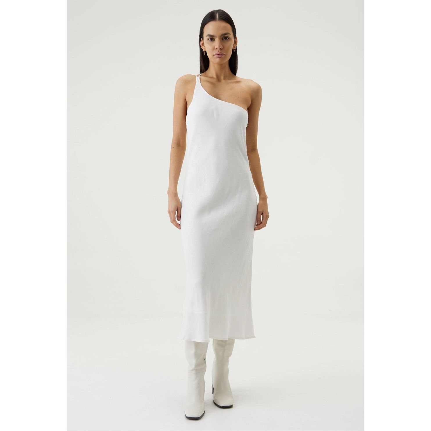 Third Form Paisley Bias One Shoulder Midi Dress Size 4 White Bridal Jacquard